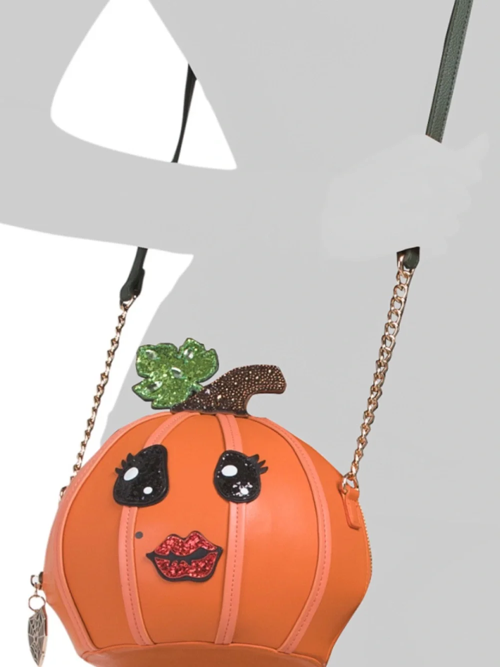 Betsey Johnson Orange Pumpkin Crossbody Bag with Green Leaf and Black Accents